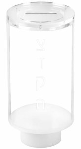 Picture of Lucite Tzedaka Charity Box Clear Cylinder Shape Clear Laser Engraved Text